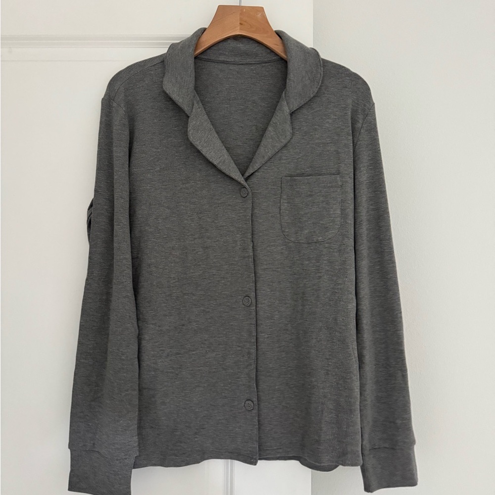 NWT ANOTHERCHILL women’s grey modal ribbed button sleep shirt top size MEDIUM